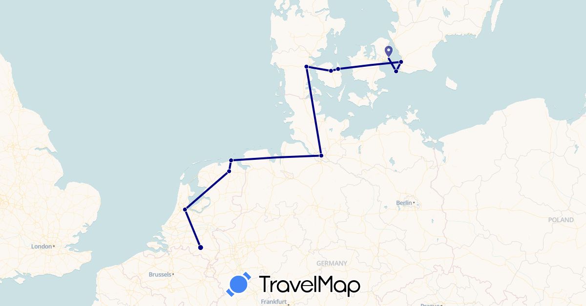 TravelMap itinerary: driving in Germany, Denmark, Netherlands, Sweden (Europe)